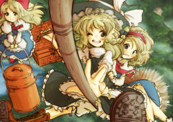 Rule 34 | 3girls, alice margatroid, apron, artist request, ascot, blonde hair, bloomers, blue eyes, blush, boots, bow, braid, broom, broom riding, capelet, couple, cross-laced footwear, eyebrows, hat, hat bow, kirisame marisa, long hair, long sleeves, multiple girls, multiple riders, one eye closed, open mouth, outdoors, picnic basket, shanghai doll, short hair, short sleeves, single braid, tikano, touhou, underwear, waist apron, witch hat, yellow eyes, yuri