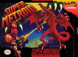 Rule 34 | 1990s (style), armor, bodysuit, classic, cover, game, game console, video game cover, highres, laser, metroid, monster, nintendo, power armor, power suit, ridley, samus aran, super metroid, super nintendo, wings