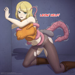 Rule 34 | ashley graham, blonde hair, boots, clothed sex, clothes lift, highres, pantyhose, parasite, resident evil, resident evil 4, shoes, tentacles, tentacles under clothes, the tentacle professor, torn clothes