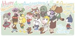 Rule 34 | animal crossing, anniversary, bird, blathers (animal crossing), blue background, border, brewster (animal crossing), cece (animal crossing), colton (animal crossing), english text, everyone, finch, grey hair, harvey (animal crossing), isabelle (animal crossing), japanese text, lottie (animal crossing), muffy (animal crossing), nintendo, redd (animal crossing), rolf (animal crossing), rover (animal crossing), rudy (animal crossing), timmy (animal crossing), tom nook (animal crossing), tommy (animal crossing), tsutsuji (hello x 2), viche (animal crossing), villager (animal crossing), walking, white border