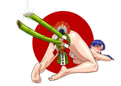 Rule 34 | 1girl, all fours, anal, anal object insertion, ass, bdsm, black eyes, blue hair, blush, breast press, breasts, censored, double penetration, earrings, enema, feet, highres, jewelry, katsuragi misato, legs, long hair, looking back, multiple penetration, neon genesis evangelion, nude, object insertion, open mouth, pussy, renko (gayosiz), simple background, solo, thighs, toes, vaginal, vaginal object insertion, water
