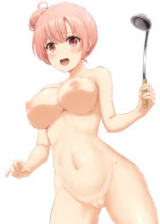 Rule 34 | 1girl, absurdres, blush, breasts, highres, inanakisiki (artist), large breasts, navel, nipples, nude, open mouth, pink hair, pussy, red eyes, solo