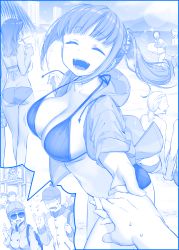 Rule 34 | 4girls, 6+boys, ass, beach, bikini, blue theme, breasts, building, cheer-chan (tawawa), cleavage, closed eyes, collarbone, comic, criss-cross halter, cup, disguise, drinking, drinking straw, faceless, faceless female, faceless male, flying sweatdrops, getsuyoubi no tawawa, halterneck, hat, heart, himura kiseki, large breasts, monochrome, multiple boys, multiple girls, ocean, open mouth, palm tree, ponytail, short ponytail, silent comic, smile, sparkle, striped bikini, striped clothes, sunglasses, surfboard, sweat, swimsuit, tan, translation request, tree, waving, wavy mouth