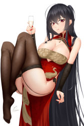 Rule 34 | 1girl, absurdres, alcohol, artist name, azur lane, black hair, breasts, china dress, chinese clothes, cleavage, closed mouth, clothes between thighs, cup, dress, drinking glass, elbow gloves, fishnet thighhighs, fishnets, full body, garter straps, gloves, highres, holding, holding cup, ichikushi mojibake, large breasts, licking lips, lips, long hair, looking at viewer, nail polish, no shoes, official alternate costume, red dress, red eyes, red nails, sitting, smile, solo, taihou (azur lane), taihou (phoenix&#039;s spring song) (azur lane), thighhighs, tongue, tongue out, very long hair, white background, wine glass