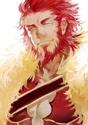 Rule 34 | 1boy, armor, beard, cape, facial hair, fate/stay night, fate/zero, fate (series), iskandar (fate), male focus, manly, nod6125, red eyes, red hair, smile, solo, white background