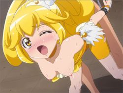 Rule 34 | 10s, 1boy, 1girl, age difference, animated, animated gif, artist request, bdsm, bent over, bike shorts, blonde hair, blush, breasts, chain, chained wrists, choker, clothed sex, cure peace, doggystyle, hair flaps, hanging breasts, hetero, kise yayoi, long hair, lowres, magical girl, nipples, open mouth, ponytail, precure, sex, sex from behind, smile precure!, solo focus, source request, sweat, tongue, vaginal, wide ponytail, wince, wrist cuffs, yellow eyes