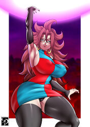 Rule 34 | 1girl, absurdres, android 21, arm up, armpits, blue eyes, breasts, brown hair, covered erect nipples, curvy, detached sleeves, dragon ball, earrings, energy ball, female focus, highres, huge breasts, jewelry, long hair, looking at viewer, nail polish, panties, pantyshot, sexydarkbr, sideboob, solo, thick thighs, thighhighs, thighs, underwear, upskirt, wide hips