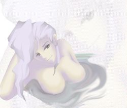 Rule 34 | 1girl, bath, breasts, female focus, gensou suikoden, gensou suikoden v, lowres, nude, partially submerged, sialeeds falenas, silver hair, solo, upper body, water