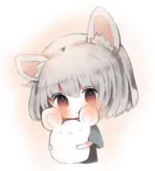 Rule 34 | 1girl, animal ears, bad id, bad pixiv id, black shirt, blue capelet, blush, capelet, closed mouth, cottontailtokki, hair between eyes, head tilt, looking at viewer, mouse ears, nazrin, hugging object, shirt, short hair, silver hair, smile, solo, stuffed animal, stuffed mouse, stuffed toy, touhou, upper body