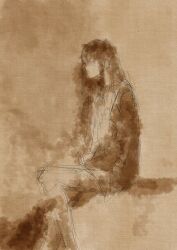 1other ambiguous_gender fuyumurasaki highres jacket long_hair noname_naname original other_focus painterly sepia sitting sketch solo