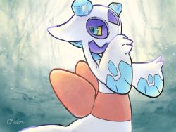 Rule 34 | blue eyes, colored sclera, commentary request, creature, creatures (company), froslass, game freak, gen 4 pokemon, highres, nintendo, no humans, ohdon, pokemon, pokemon (creature), signature, solo, standing, upper body, yellow sclera