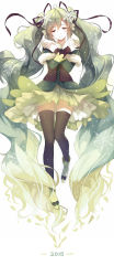 Rule 34 | 10s, 1girl, 2015, absurdly long hair, ahoge, black thighhighs, bow, caidychen, closed eyes, crossed arms, dated, dress, full body, fur trim, green hair, hair ornament, hair ribbon, hatsune miku, highres, long hair, ribbon, shawl, shoes, simple background, smile, snowflakes, solo, thighhighs, very long hair, vocaloid, white background, yuki miku, yuki miku (2015) (candidate no.2), zettai ryouiki