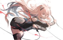 Rule 34 | 1girl, animal ears, arknights, armor, black jacket, black thighhighs, blood, blush, breastplate, commentary, cowboy shot, dagger, english commentary, floating hair, gravel (arknights), grey shirt, hair between eyes, highres, holding, holding weapon, jacket, knife, long hair, looking at viewer, mouse ears, mouse tail, open clothes, open jacket, open mouth, orange eyes, garrote, pink hair, shirt, simple background, sketch, sleeveless, sleeveless shirt, smile, snowcake47, solo, tail, thighhighs, weapon, white background