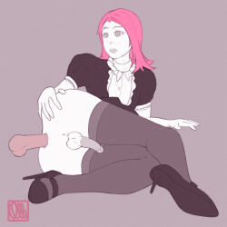 Rule 34 | 2boys, anal, ass, high heels, highres, lying, maid, male penetrated, multiple boys, olliolli30, on side, original, penis, pink hair, sex, small penis, spread ass, testicles, thighhighs, trap, tucked penis, yaoi