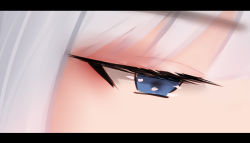 Rule 34 | 1girl, blue eyes, close-up, eye focus, grey hair, letterboxed, looking away, original, out of frame, shimmer, solo