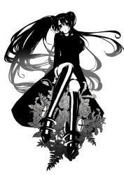 Rule 34 | 1girl, boots, d.gray-man, flower, lenalee lee, long hair, monochrome, twintails