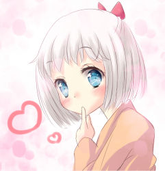 Rule 34 | 1girl, asahi (ge nyu), bad id, bad pixiv id, blue eyes, blush, character request, finger to mouth, heart, short hair, sketch, solo, sweet magic syndrome, white hair