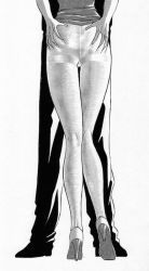 Rule 34 | 1990s (style), 1boy, 1girl, ass, ass grab, deep skin, from behind, hetero, high heels, legs, microskirt, monochrome, pantyhose, screencap, skirt, standing, uraharukon, white background