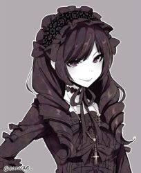 Rule 34 | 1girl, bad id, bad twitter id, black hair, character request, drill hair, gothic lolita, hizuki akira, lolita fashion, pale skin, rosary, solo