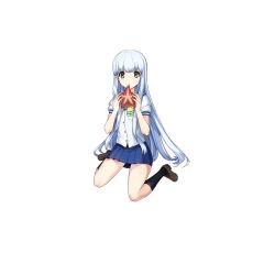 Rule 34 | 1girl, aoki hagane no arpeggio, artist request, blue skirt, female focus, full body, green eyes, hime cut, iona (aoki hagane no arpeggio), long hair, looking at viewer, non-web source, official art, school uniform, shirt, shoes, sidelocks, silver hair, simple background, skirt, starfish, transparent background, white shirt