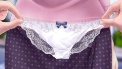 Rule 34 | 1girl, 1other, ambiguous gender, blurry, blurry background, bow, bow panties, highres, holding, holding clothes, holding panties, holding underwear, lace, lace-trimmed panties, lace trim, lower body, original, panties, purple skirt, skirt, underwear, v-mag, white panties