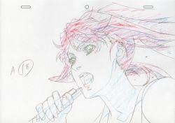 Rule 34 | 10s, 1girl, color trace, highres, long hair, macross, macross frontier, macross frontier: sayonara no tsubasa, microphone, music, ponytail, production art, sheryl nome, singing, sketch, solo