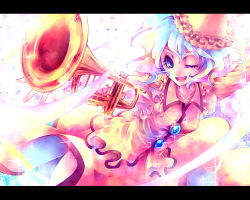 Rule 34 | 1girl, ba, bad id, bad pixiv id, female focus, frills, instrument, letterboxed, merlin prismriver, one eye closed, solo, touhou, trumpet, virginia complex, wink