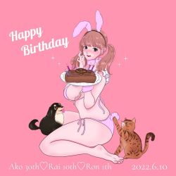 Rule 34 | 1girl, ako (gravure model), animal ears, barefoot, bra, brown hair, cake, candle, cat, dated, dog, fake animal ears, fire, food, from side, hair behind ear, happy birthday, highres, holding, holding plate, panties, pink bra, pink panties, plate, rabbit ears, real life, second-party source, soles, solo, tongue, tongue out, twintails, underwear, underwear only, yurinsta