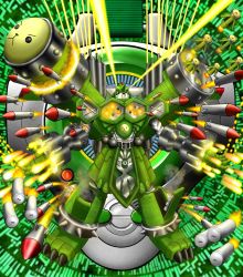 Rule 34 | 1boy, :&lt;, animal ears, artist request, attack, digimon, digimon (creature), digimon tamers, digivice, full body, green background, highres, mecha, missile, robot, rocket, rocket launcher, saintgalgomon, simple background, weapon