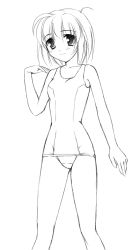 Rule 34 | bad id, bad pixiv id, graphite (medium), greyscale, kaigara boushi, lineart, monochrome, one-piece swimsuit, original, school swimsuit, short hair, solo, swimsuit, traditional media