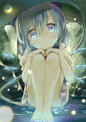 Rule 34 | 1girl, absurdres, backlighting, bare legs, barefoot, blue bow, blue dress, blue eyes, blue hair, bow, cirno, collared shirt, commentary request, day, dress, dress shirt, eyes visible through hair, hair between eyes, hair bow, hands on own knees, head tilt, highres, ice, ice wings, leaf, light particles, looking at viewer, nature, outdoors, puffy short sleeves, puffy sleeves, raised eyebrows, ripples, shirt, short hair, short sleeves, sitting, solo, touhou, water, white shirt, wing collar, wings, yamato (muchuu paradigm)