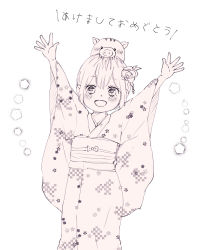 Rule 34 | 1girl, absurdres, alternate costume, animal, animal on head, arms up, bad id, bad pixiv id, blush, commentary request, flower, greyscale, hair flower, hair ornament, highres, japanese clothes, kaneki ichika, kimono, looking at viewer, monochrome, obi, on head, open mouth, pig, sash, short hair, smile, tokyo ghoul, tokyo ghoul:re, toukaairab, translation request, wide sleeves