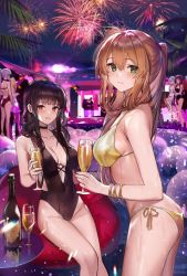 Rule 34 | 5girls, ak-12 (girls&#039; frontline), alternate costume, alternate hairstyle, artist request, balloon, bikini, black hair, blush, breasts, brown hair, champagne bottle, champagne flute, cleavage, cup, dj, drinking glass, dsr-50 (girls&#039; frontline), fireworks, girls&#039; frontline, gold bikini, green eyes, highres, hk416 (girls&#039; frontline), large breasts, long hair, looking at viewer, medium breasts, multiple girls, night, night sky, one-piece swimsuit, ouko, palm tree, panties, parted lips, party, ponytail, pool, red eyes, silver hair, sitting, sky, smile, springfield (girls&#039; frontline), standing, string bikini, striped clothes, striped panties, swimsuit, tree, underwear, wa2000 (girls&#039; frontline), wine glass