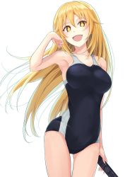 Rule 34 | + +, 1girl, absurdres, black one-piece swimsuit, blonde hair, breasts, collarbone, commentary request, competition swimsuit, controller, cowboy shot, highres, k3rd, large breasts, long hair, looking at viewer, one-piece swimsuit, remote control, shokuhou misaki, simple background, smile, solo, swimsuit, toaru kagaku no railgun, toaru majutsu no index, white background, yellow eyes