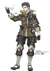 Rule 34 | 1boy, absurdres, boots, brown eyes, brown hair, claude wallace, clothes, coat, full body, gloves, headphones, highres, jacket, male focus, military, military uniform, official art, pants, radio, sega, senjou no valkyria (series), senjou no valkyria 4, shirt, shoes, short hair, simple background, solo, standing, uniform
