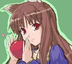 Rule 34 | 00s, 1girl, apple, food, fruit, holding, holding food, holding fruit, holo, lowres, oekaki, sketch, solo, spice and wolf, tsuyadashi shuuji, wolf ears