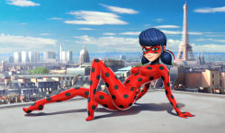 Rule 34 | artist request, black hair, bodysuit, domino mask, ladybug (character), marinette dupain-cheng, mask, miraculous ladybug, polka dot, skin tight, source request, superhero costume, twintails