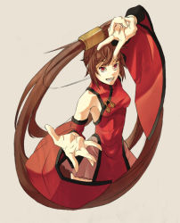 Rule 34 | 1girl, arc system works, brown hair, china dress, chinese clothes, detached sleeves, dress, guilty gear, kuradoberi jam, long hair, red eyes, rei (pixiv 187780), solo