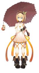 Rule 34 | 10s, 1girl, artist request, black neckwear, blonde hair, blue eyes, choker, doll, edna (tales), expressionless, flower, full body, gloves, hair ribbon, hairband, highres, leg ribbon, normin (tales), official art, parasol, ribbon, shoes, short hair, side ponytail, single glove, skirt, solo, standing, tales of (series), tales of zestiria, tress ribbon, umbrella, white background, white skirt