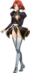 Rule 34 | 1girl, anna (langrisser), black leotard, boots, circlet, closed mouth, full body, hair intakes, highleg, highleg leotard, highres, langrisser, langrisser iii, leotard, long sleeves, official art, red hair, shiny skin, short hair, solo, standing, thigh boots, thighhighs, transparent background, white footwear, yellow eyes