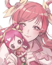 Rule 34 | 1girl, absurdres, butterfly earrings, character doll, cure dream, doll, earrings, flower, hair rings, highres, holding, holding doll, jewelry, long hair, looking at viewer, magical girl, pink eyes, pink flower, pink hair, precure, smile, solo, yes! precure 5, yes! precure 5 gogo!, yumehara nozomi, zaza dabu