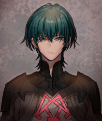 Rule 34 | 1boy, armor, byleth (fire emblem), byleth (male) (fire emblem), fire emblem, fire emblem: three houses, green eyes, green hair, grey background, highres, looking at viewer, male focus, nintendo, none (kameko227), portrait, solo