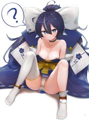 Rule 34 | + +, 1girl, ?, ahoge, areola slip, ass, asymmetrical legwear, azur lane, bare shoulders, black choker, blue eyes, blue hair, blue kimono, bow, breasts, cameltoe, choker, cleavage, closed mouth, collarbone, commentary request, detached sleeves, grey hair, hair between eyes, hair bow, highres, japanese clothes, kimono, knees up, long hair, long sleeves, looking at viewer, medium breasts, mismatched legwear, multicolored hair, no bra, no shoes, panties, single sock, single thighhigh, sitting, socks, solo, spoken question mark, streaked hair, thighhighs, thighs, underwear, very long hair, west 24, white bow, white panties, white socks, wide sleeves, yoizuki (azur lane)
