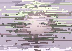 Rule 34 | 1girl, absurdres, closed mouth, colored eyelashes, commentary, english commentary, expressionless, green hair, highres, nico-tine, original, portrait, purple background, purple eyes, shirt, short hair, simple background, solo, white shirt