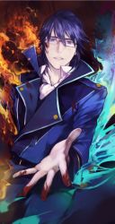 Rule 34 | 10s, 1boy, blood, blood on hands, blue eyes, blue hair, broken eyewear, glasses, highres, k-project, male focus, matching hair/eyes, munakata reishi, outstretched hand, solo, tears, yanyi