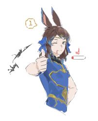Rule 34 | 1boy, animal ears, blood, blood from mouth, dragoon (final fantasy), final fantasy, final fantasy xiv, highres, lumeru 33, male focus, one eye closed, rabbit ears, red mage (final fantasy), sketch, smile, solo, tears, thumbs up, viera, warrior of light (ff14)