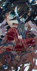 Rule 34 | 10s, 1boy, 1girl, black hair, black pantyhose, blue eyes, boots, bubble, commentary request, couple, darling in the franxx, floating, floating hair, fringe trim, gloves, green eyes, hair ornament, hairband, hetero, highres, him bj, hiro (darling in the franxx), honey, horns, lipstick, long hair, long sleeves, makeup, military, military uniform, necktie, oni horns, orange neckwear, pantyhose, pink hair, red horns, red pupils, short hair, submerged, tongue, tongue out, uniform, white footwear, white gloves, white hairband, zero two (darling in the franxx)