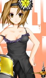 Rule 34 | 00s, 1girl, bad id, bad pixiv id, breasts, brown eyes, brown hair, cleavage, don&#039;t say &quot;lazy&quot;, eyeshadow, flower, frills, hair flower, hair ornament, hairband, highres, k-on!, lipstick, makeup, short hair, solo, strap slip, tainaka ritsu, tank top, tomboy, yoshimo