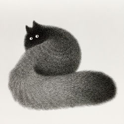 Rule 34 | animal, animal focus, cat, commentary, fluffy, from behind, grey background, greyscale, kamwei fong, looking at viewer, looking back, monochrome, no humans, original, simple background, solo