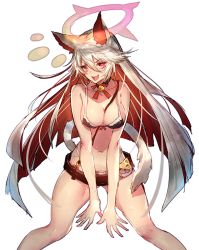 Rule 34 | 1girl, animal ears, bell, black bra, blush, bra, breasts, character request, cleavage, clothing request, colored inner hair, commentary request, copyright request, fang, guilty gear, guilty gear xrd, hair between eyes, jack-o&#039; valentine, jingle bell, large breasts, long hair, looking at viewer, multicolored hair, navel, neck bell, open mouth, oro (sumakaita), red eyes, simple background, sketch, skin fang, smile, solo, tail, tongue, tongue out, underwear, v arms, very long hair, wet, white background